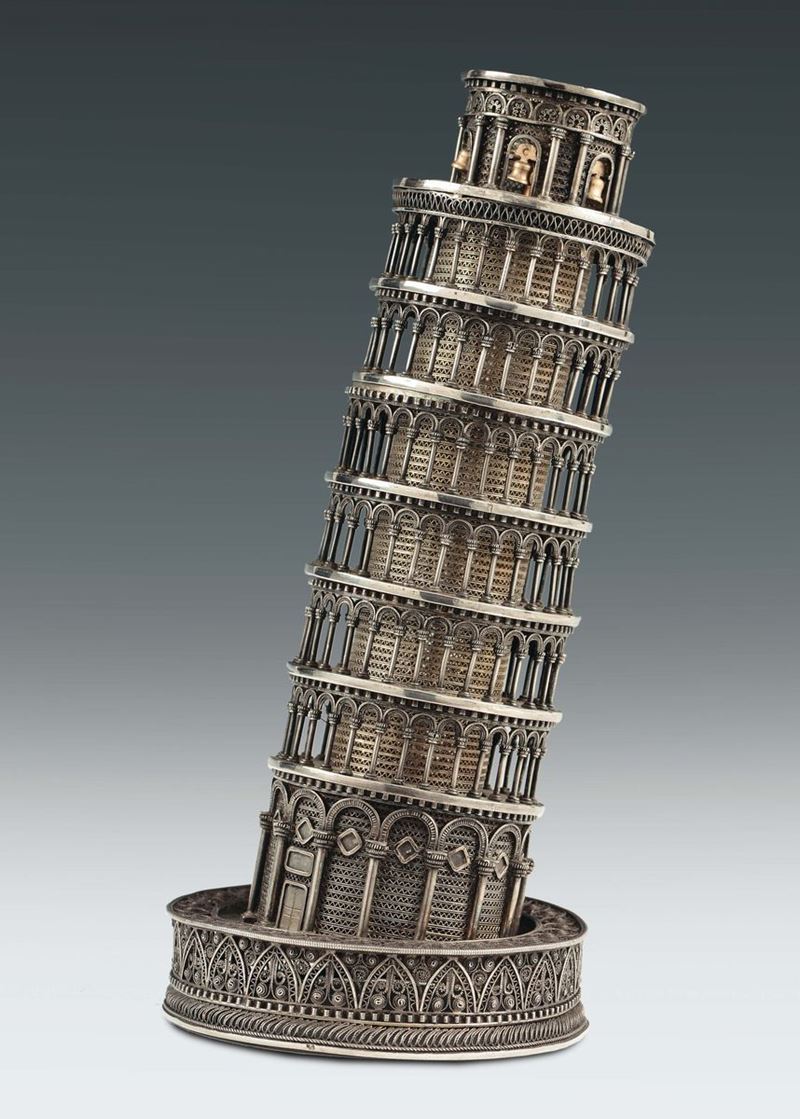 A silver filigree Tower of Pisa, Italy 19th-20th century  - Auction Silver an a Filigrana Collection - II - Cambi Casa d'Aste