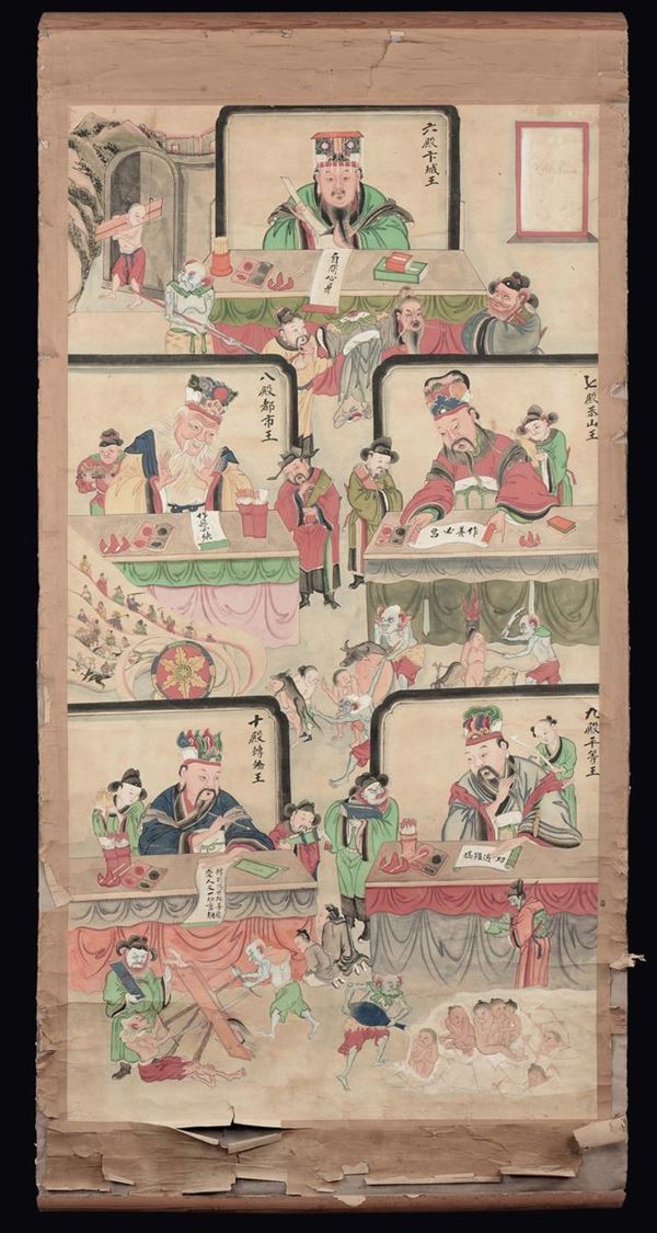 Painted on paper with scenes of scribes, China, Qing Dynasty, 19th century