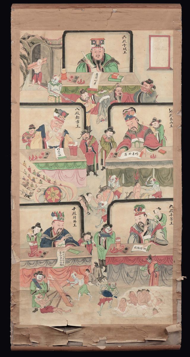 Dipinto su carta con scene di scribi, Cina, Dinastia Qing, XIX secolo  - Asta Fine Chinese Works of Art - II - Cambi Casa d'Aste