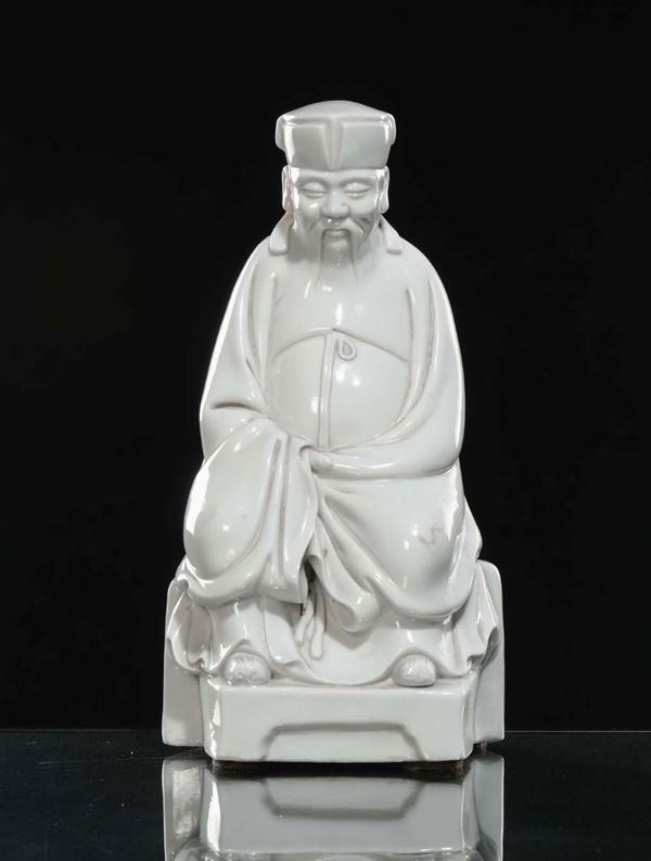 A Blanc de Chine porcelain figure of dignitary, China, Qing Dynasty,19th century