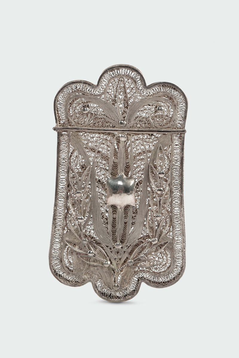A silver filigree card case, Iberian Peninsula, 19th-20th century  - Auction Silver an a Filigrana Collection - II - Cambi Casa d'Aste