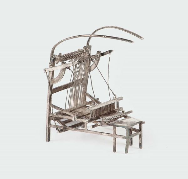A silver filigree loom model, China 20th century