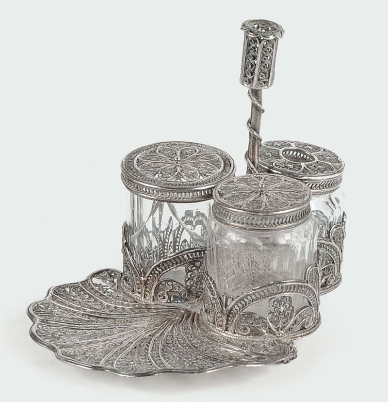 A silver filigree inkwell, Venice late 19th century  - Auction Silver an a Filigrana Collection - II - Cambi Casa d'Aste