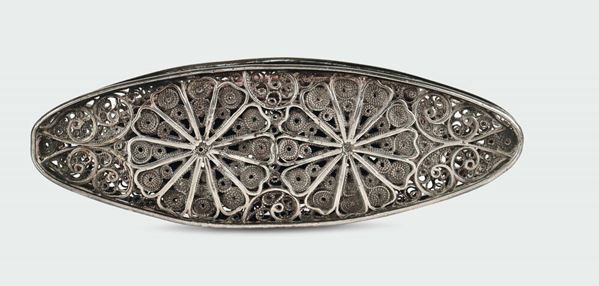 A silver filigree navette, Genoa 18th century