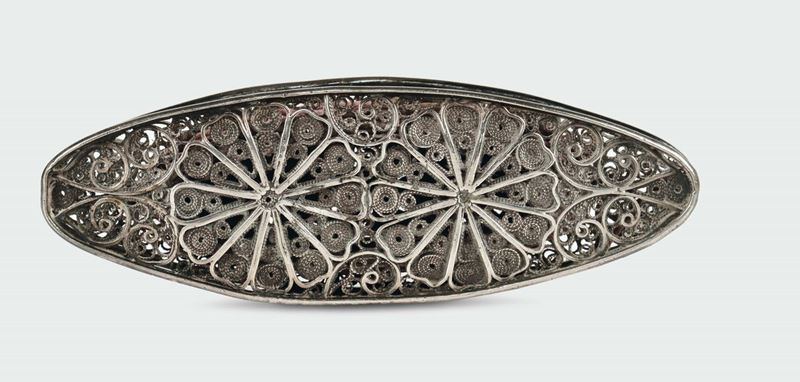 A silver filigree navette, Genoa 18th century  - Auction Silver an a Filigrana Collection - II - Cambi Casa d'Aste