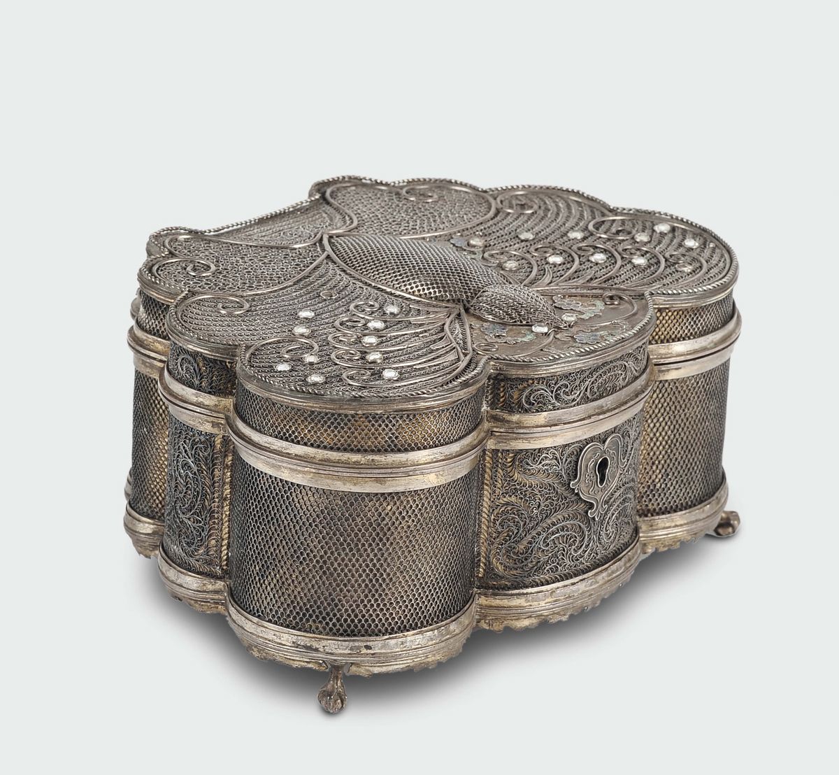 Scatola Porta Gioie in Filigrana D'argento, Cina XIX-XX Secolo