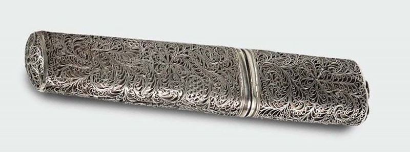 A silver filigree needle case, Liguria 19th century  - Auction Silver an a Filigrana Collection - II - Cambi Casa d'Aste