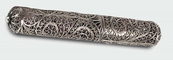 A silver filigree needle case, Liguria 19th century