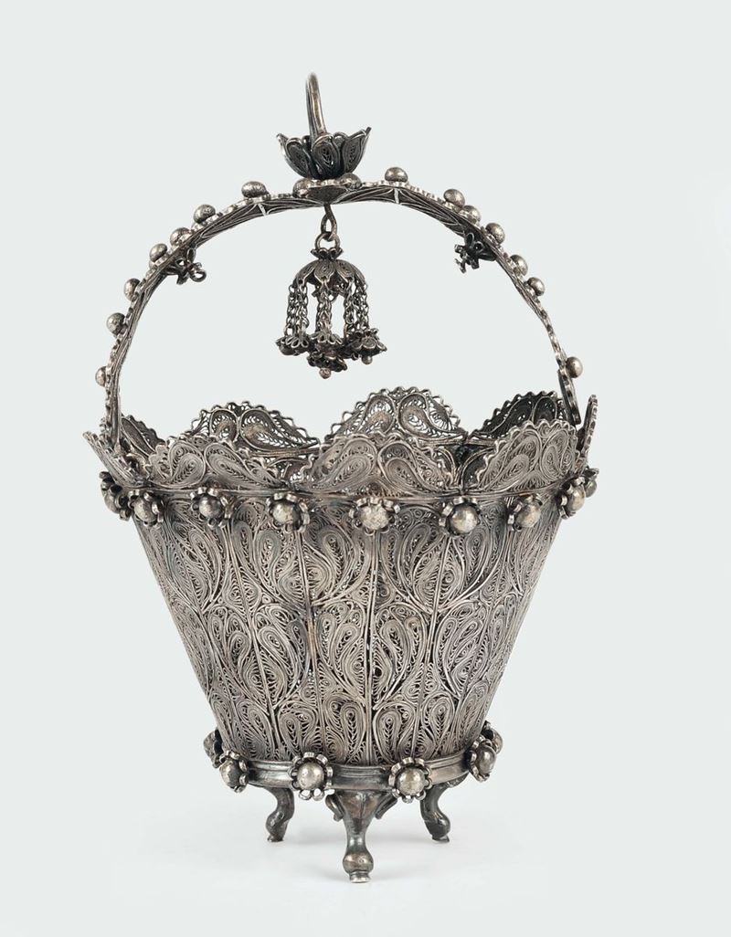 A silver filigree handled basket, Latin America 19th century  - Auction Silver an a Filigrana Collection - II - Cambi Casa d'Aste