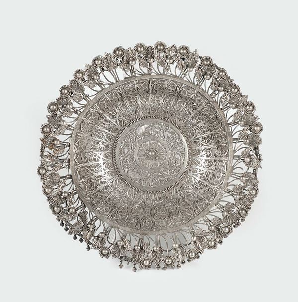A silver filigree raised back, the Middle East, 19th century