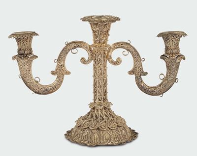 Candelabro a Tre Luci in Filigrana D'argento, Liguria XIX Secolo