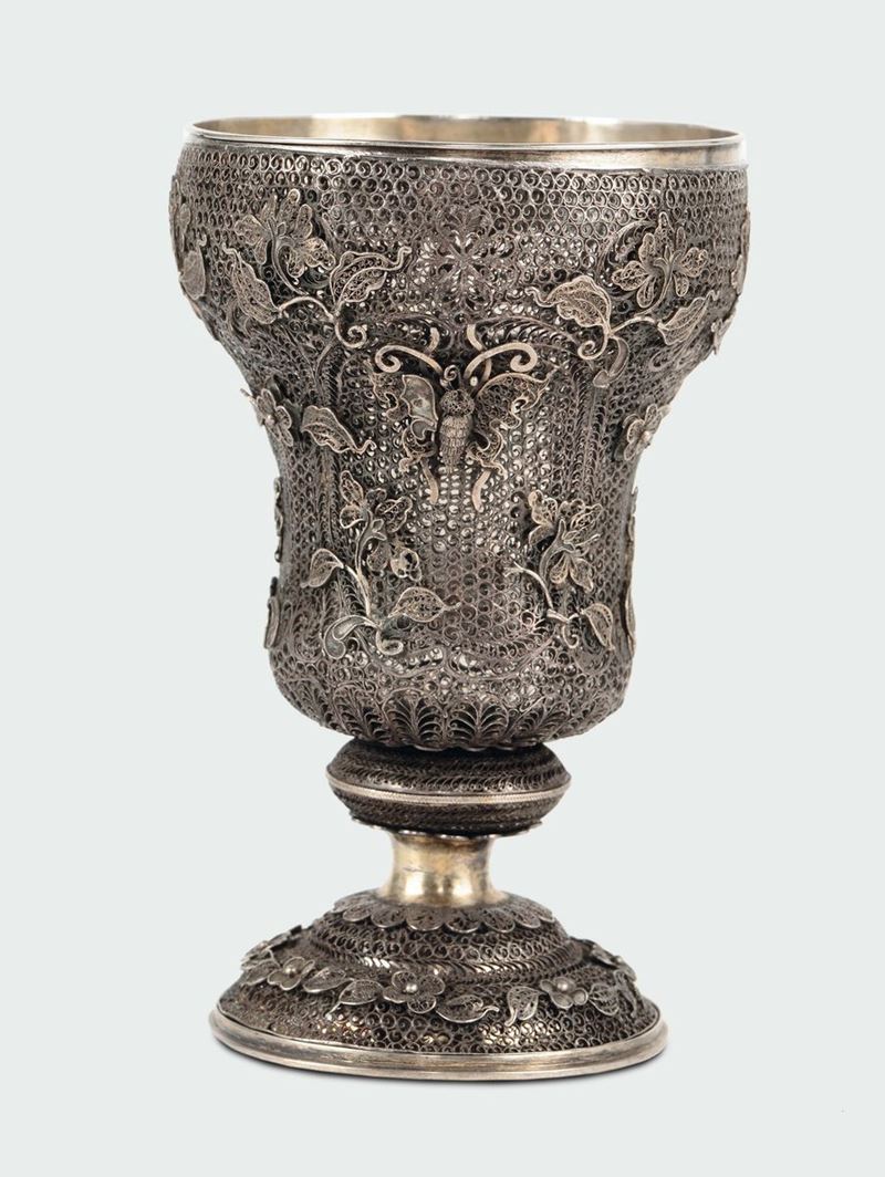 Bicchiere a coppa in filigrana d'argento, Cina XVIII secolo  - Asta Fine Chinese Works of Art - II - Cambi Casa d'Aste
