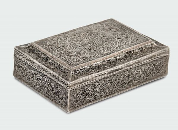 A rectangular silver filigree box, Persia 19th century