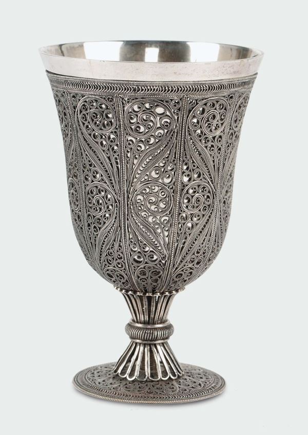 A silver filigree drinking cup, Persia 19th-20th century