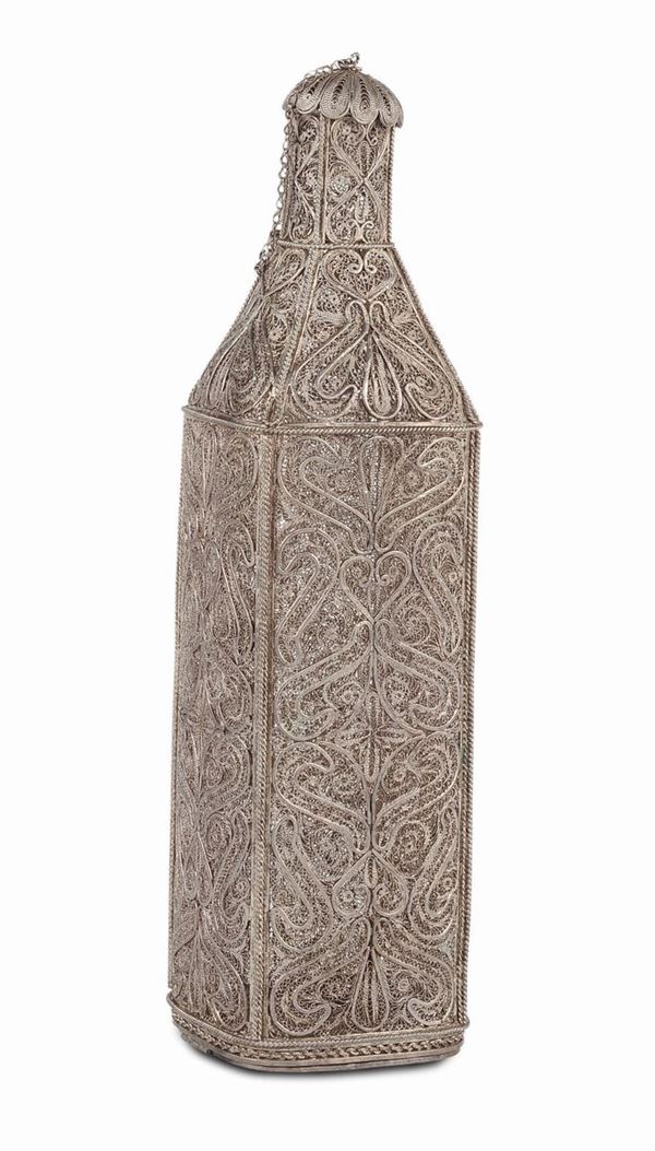 A silver filigree bottle cover, Peru 19th-20th century