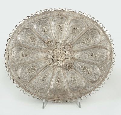 Specchio Ovale in Filigrana D'argento, India XIX Secolo