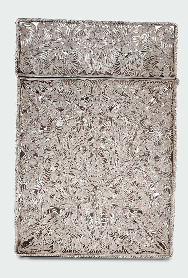 Porta biglietti in filigrana d'argento, penisola iberica XIX secolo