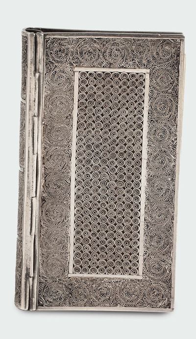 Porta Carnet in Filigrana D'argento, Medio Oriente (persia) XIX Secolo