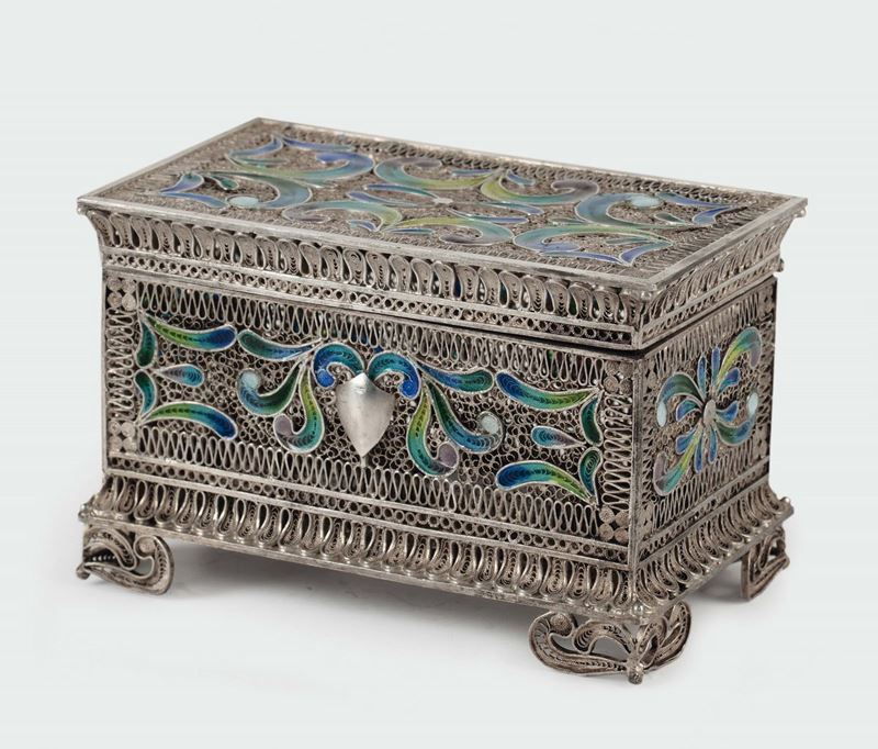 A silver filigree and polychrome enamels casket, Genoa 19th century  - Auction Silver an a Filigrana Collection - II - Cambi Casa d'Aste
