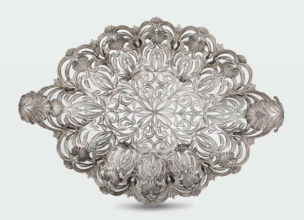 An oval silver filigree basket, Genoa 19th century