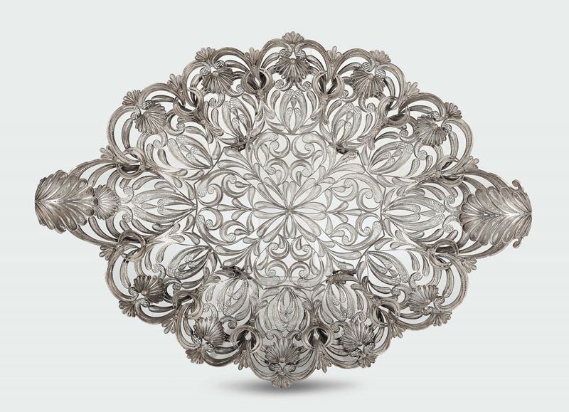 An oval silver filigree basket, Genoa 19th century  - Auction Silver an a Filigrana Collection - II - Cambi Casa d'Aste