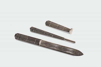 Set da Scrivania in Filigrana D'argento Composto da Tre Pezzi, Genova XIX-XX Secolo
