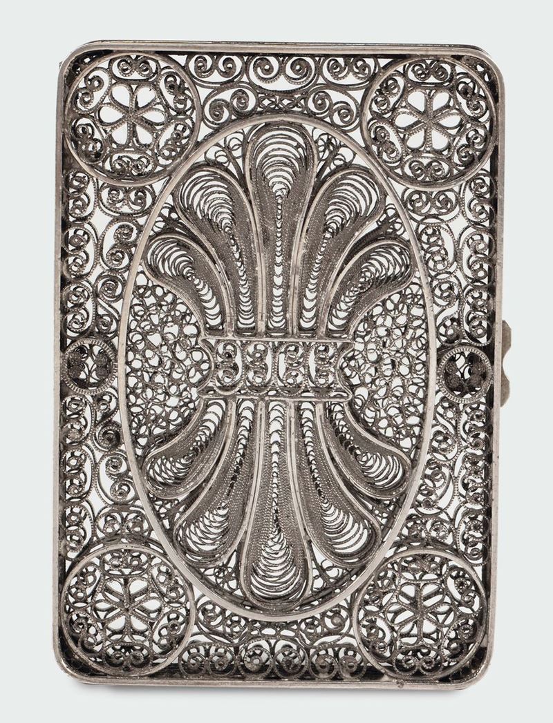 A silver filigree cigarette case, Genoa 19th century  - Auction Silver an a Filigrana Collection - II - Cambi Casa d'Aste