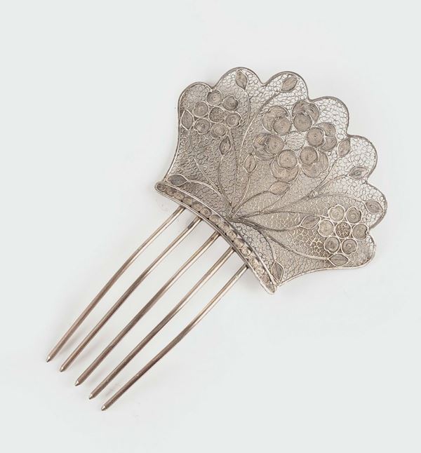 A silver filigree pair of hairpins, Genoa 18th-19th century