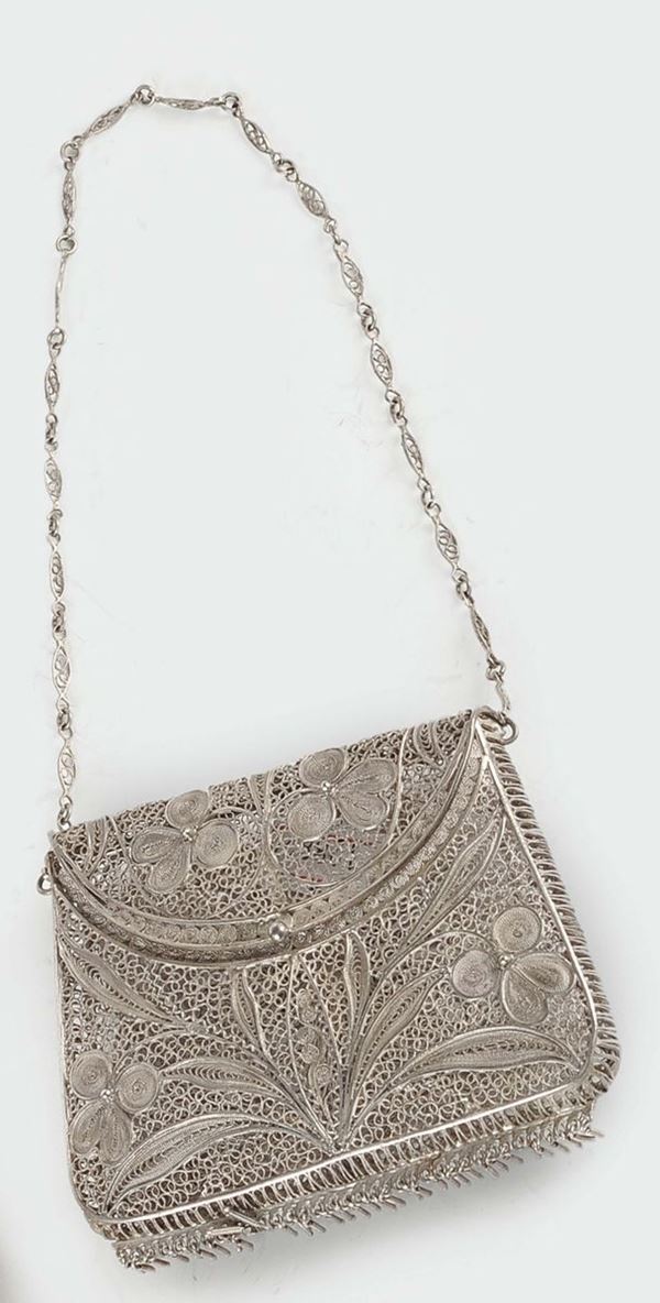 A silver filigree purse, Genoa 19th century