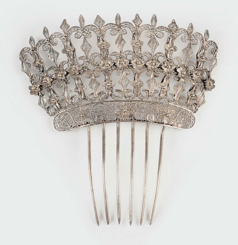 A silver filigree pair of hairpins, Genoa 19th  - Auction Silver an a Filigrana Collection - II - Cambi Casa d'Aste