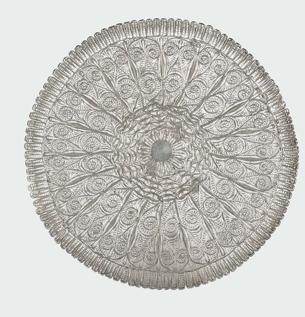 A large silver filigree dish, the Middle East (Persia) 19th-20th century