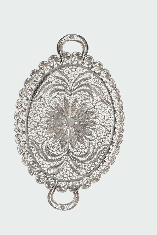 An oval silver filigree tray model, Genoa 19th-20th century