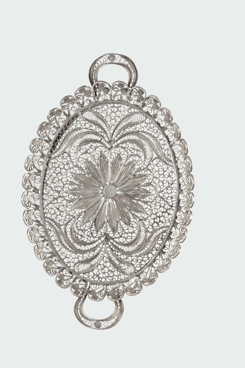 An oval silver filigree tray model, Genoa 19th-20th century  - Auction Silver an a Filigrana Collection - II - Cambi Casa d'Aste