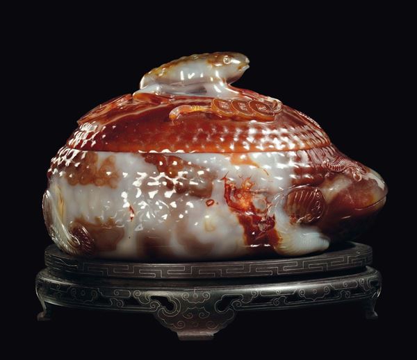 A violet and orange agate frog-shaped soup tureen, China, Republic, 20th century