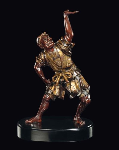 Figura di Guerriero in Bronzo con Inserti in Oro, Giappone, Fine XIX Secolo