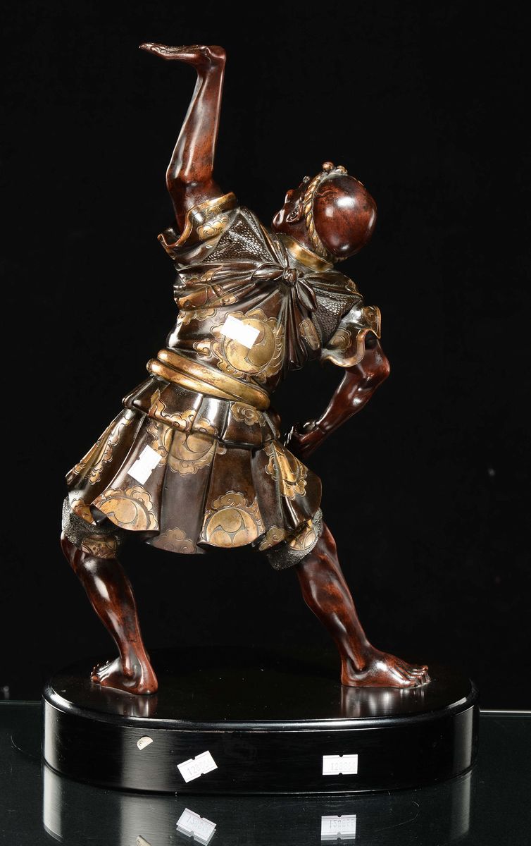 Figura di Guerriero in Bronzo con Inserti in Oro, Giappone, Fine XIX Secolo