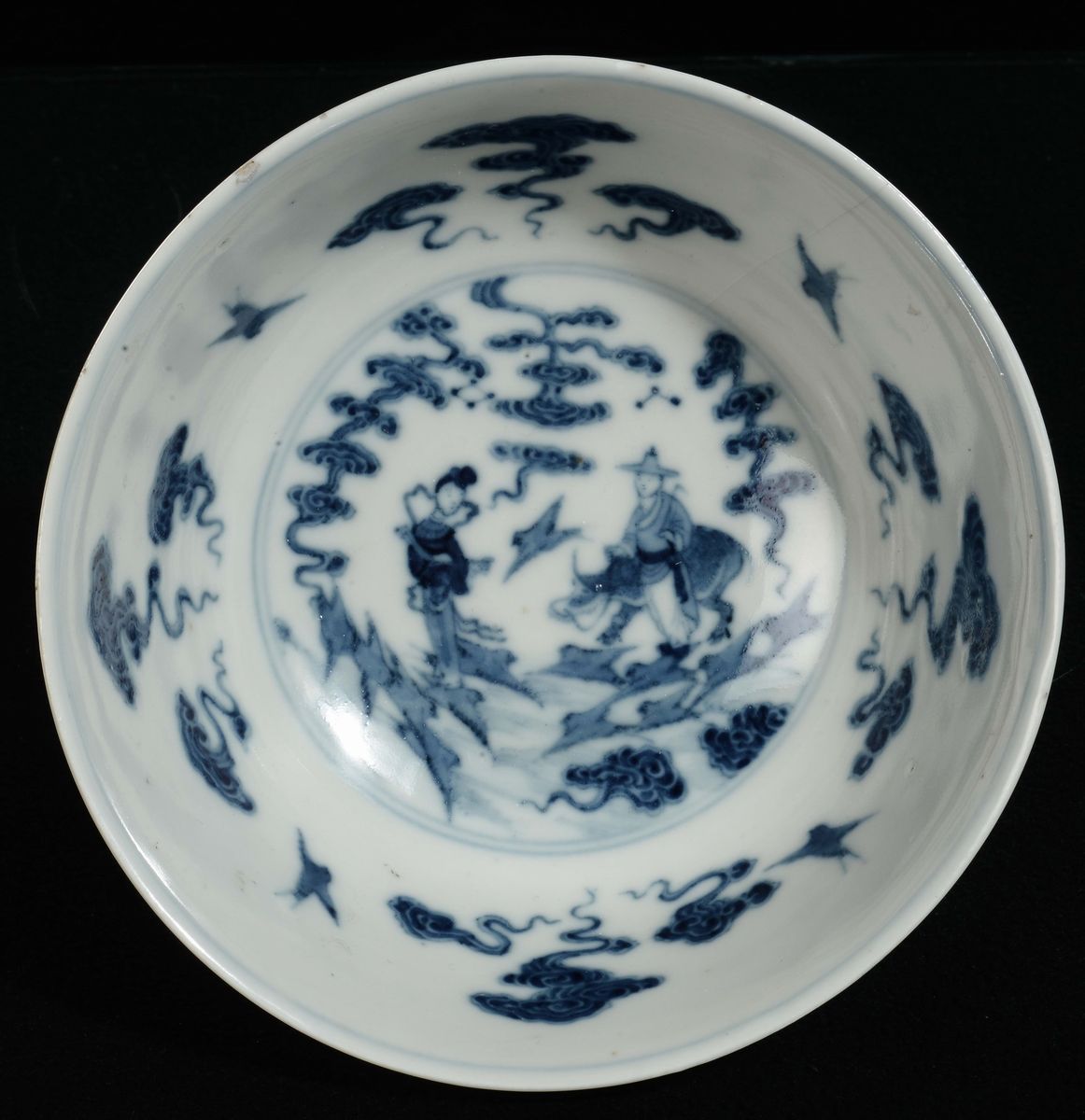 Coppa in Porcellana a Sfondo Blu con Scene di Vita Comune, Cina, Dinastia Qing, Marca e del Perio...