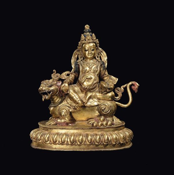 Vaisravana in bronzo dorato, Tibet, XVIII secolo