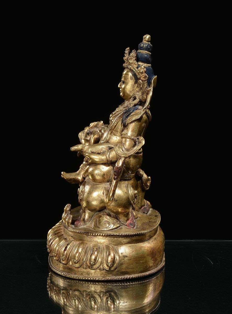 Vaisravana in Bronzo Dorato, Tibet, XVIII Secolo