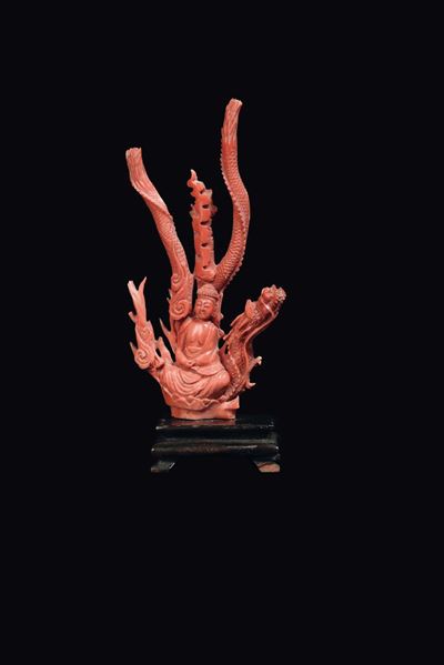Scultura in Corallo Scolpito con Immagine di Buddha, Cina, Dinastia Qing, Fine XIX Secolo