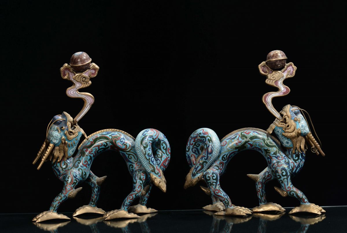 Coppia di Draghi Cloisonnè, Cina, Dinastia Qing, Fine XIX Secolo