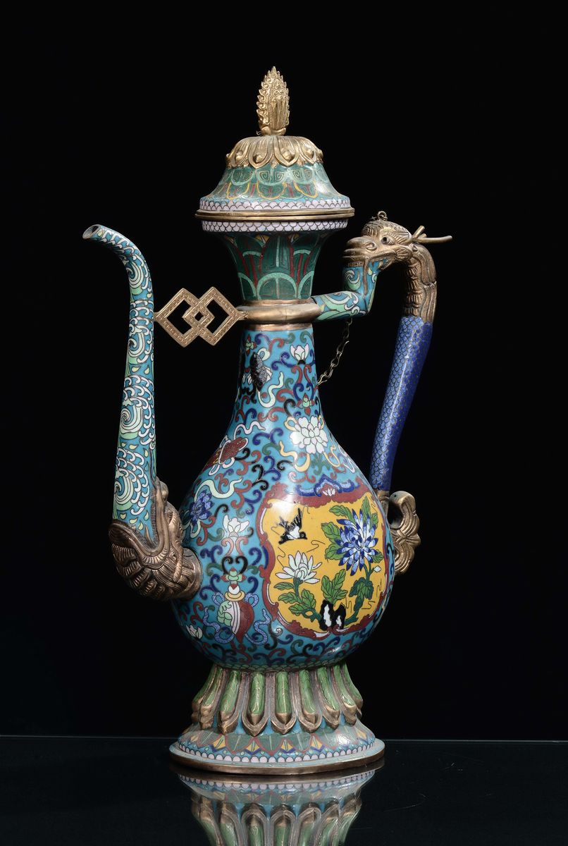 Acquamanile in Cloisonnè con Manico a Guisa di Drago, Cina, Dinastia Qing, XIX Secolo
