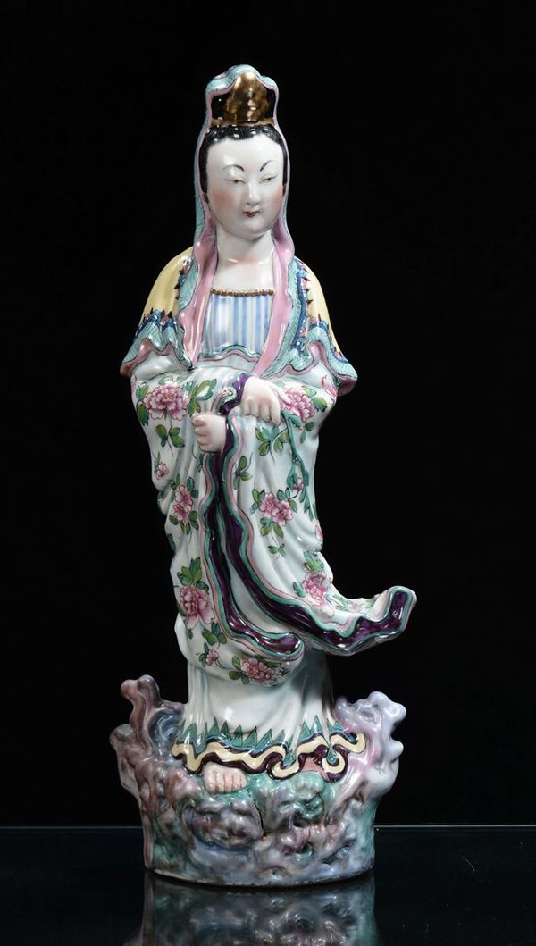 A polychrome porcelain figure of Guanyin, China, Republic, 20th century