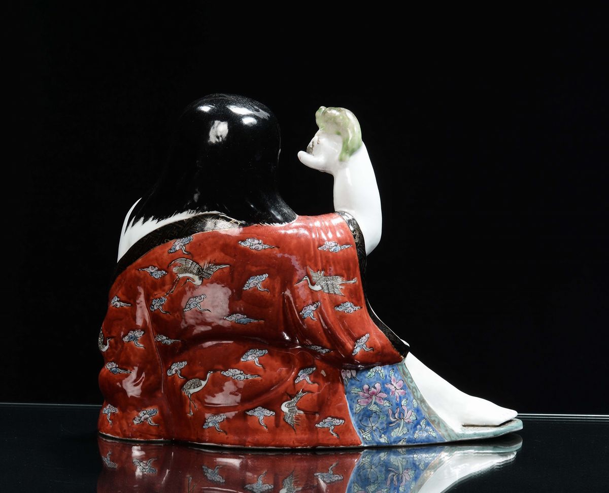 Budai in Porcellana Policroma con Ranocchio, Cina, Repubblica, XX Secolo