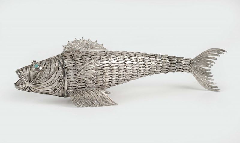 A silver filigree fish, Genoa 20th century  - Auction Silver an a Filigrana Collection - II - Cambi Casa d'Aste