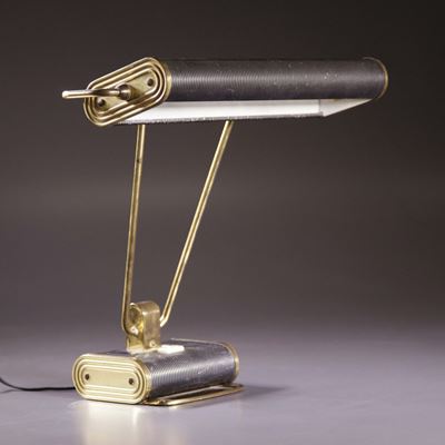 Lampada da Tavolo in Ottone e Metallo Laccato