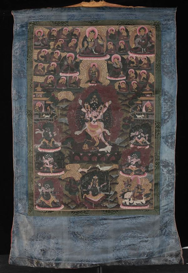 Tanka con raffigurazioni di Mahakala e altre divinità, Tibet, XX secolo
