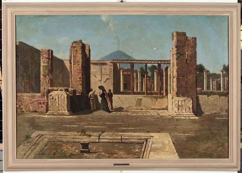 Federico Cortese (1829-1913), attribuito a Atrio della casa del fauno a Pompei  - Asta Dipinti del XIX e XX secolo - Cambi Casa d'Aste