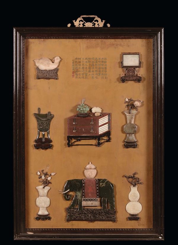Coppia di pannelli con pietre dure, Cina, Dinastia Qing, XIX secolo
