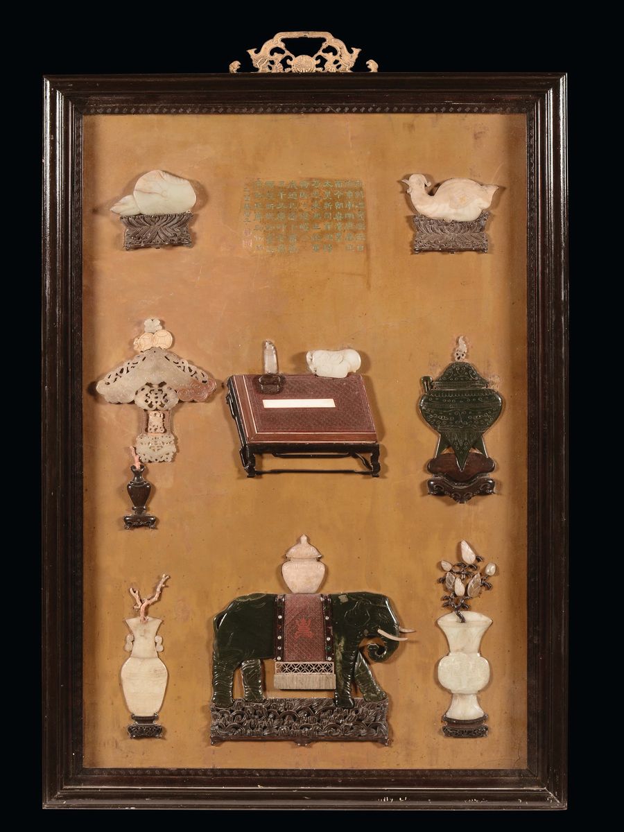 Coppia di Pannelli con Pietre Dure, Cina, Dinastia Qing, XIX Secolo